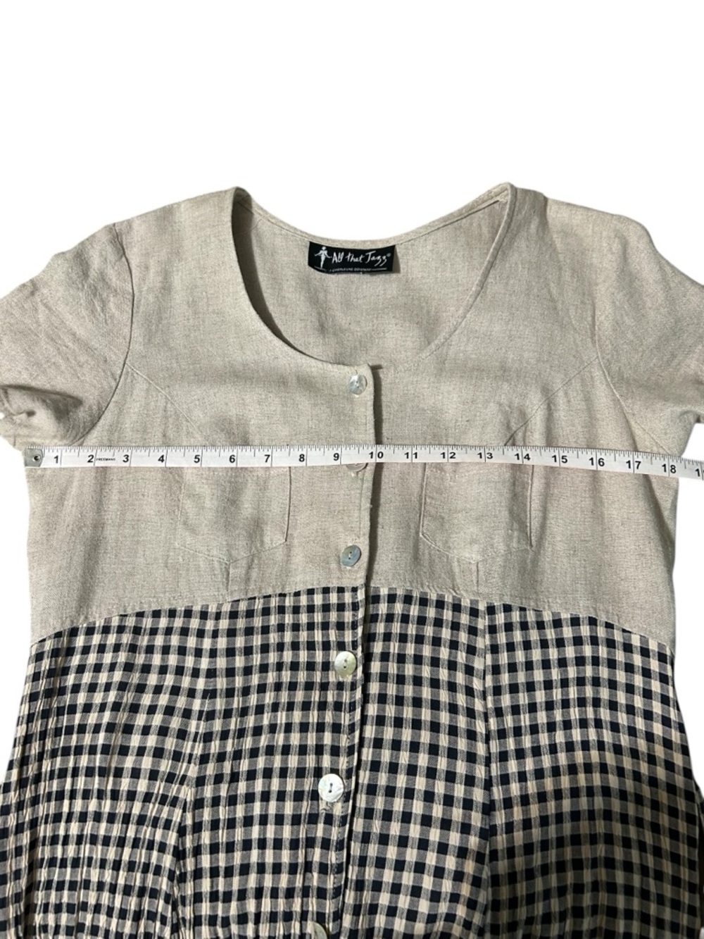 All That Jazz Linen Gingham Midi
Dress Button Front Cottagecore
Neutral - Picture 5 of 7